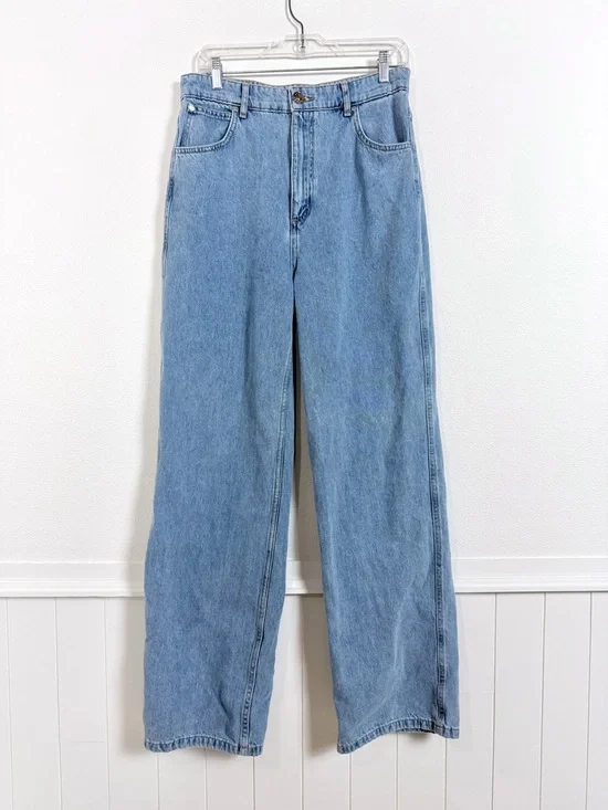 Sandro Paris High Waist Wide Straight Leg Jeans Light Wash 100% Cotton Denim 42 - Picture 2 of 16